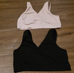 Two Auden Women's Nursing Unlined V-Neck Bralettes Cream & Black. Size Medium